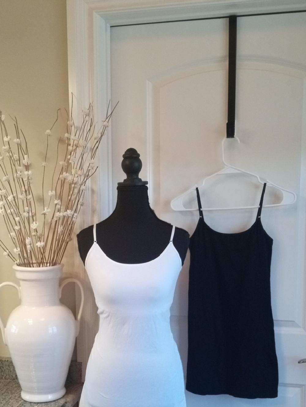Set of Two - Active Basic Camisoles w/Built-in Bra in White & Black. Size Large